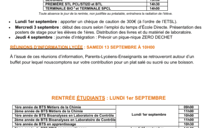 Infos rentrée 2025